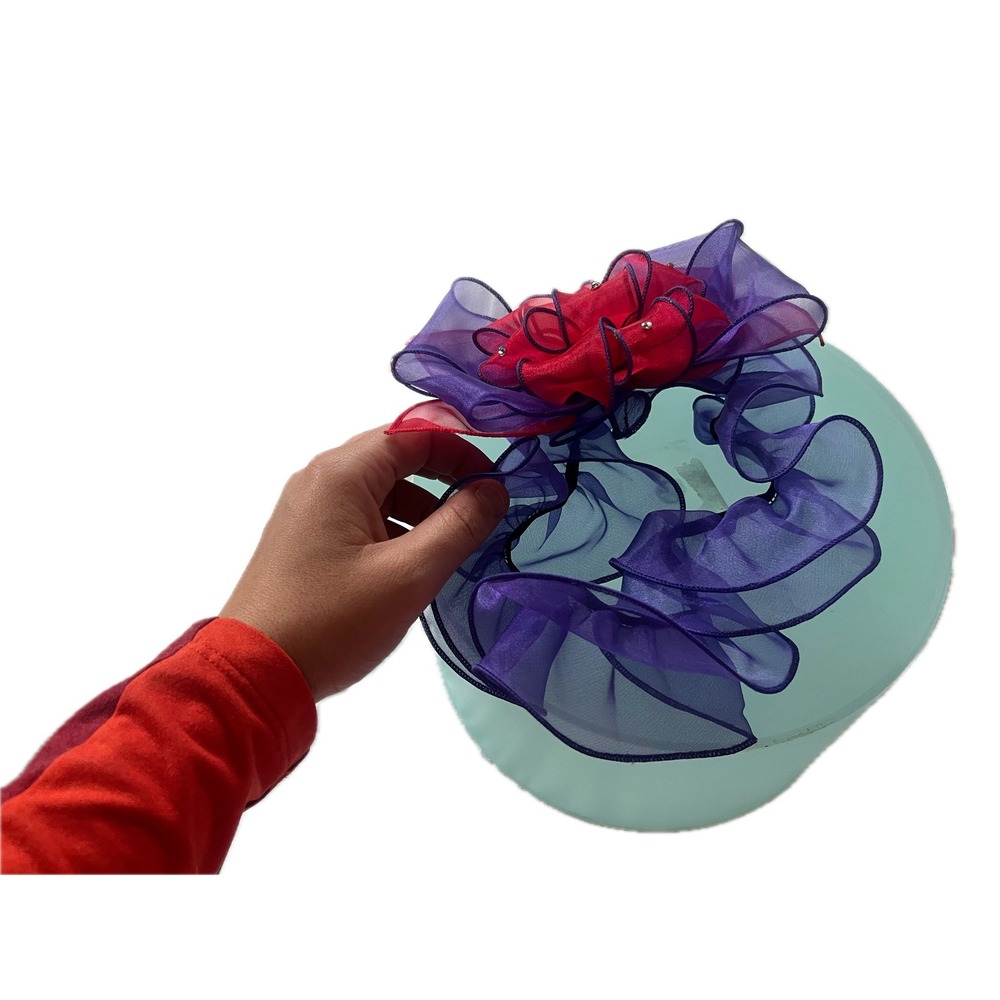 Handmade Vintage Organza Flower Headband Purple Red Rosette Red Hats Chic Fun - Picture 2 of 5